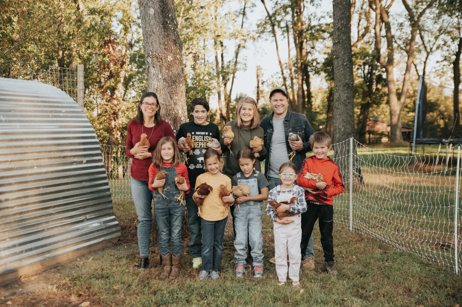 The Schmoyer family at home with their backyard chickens