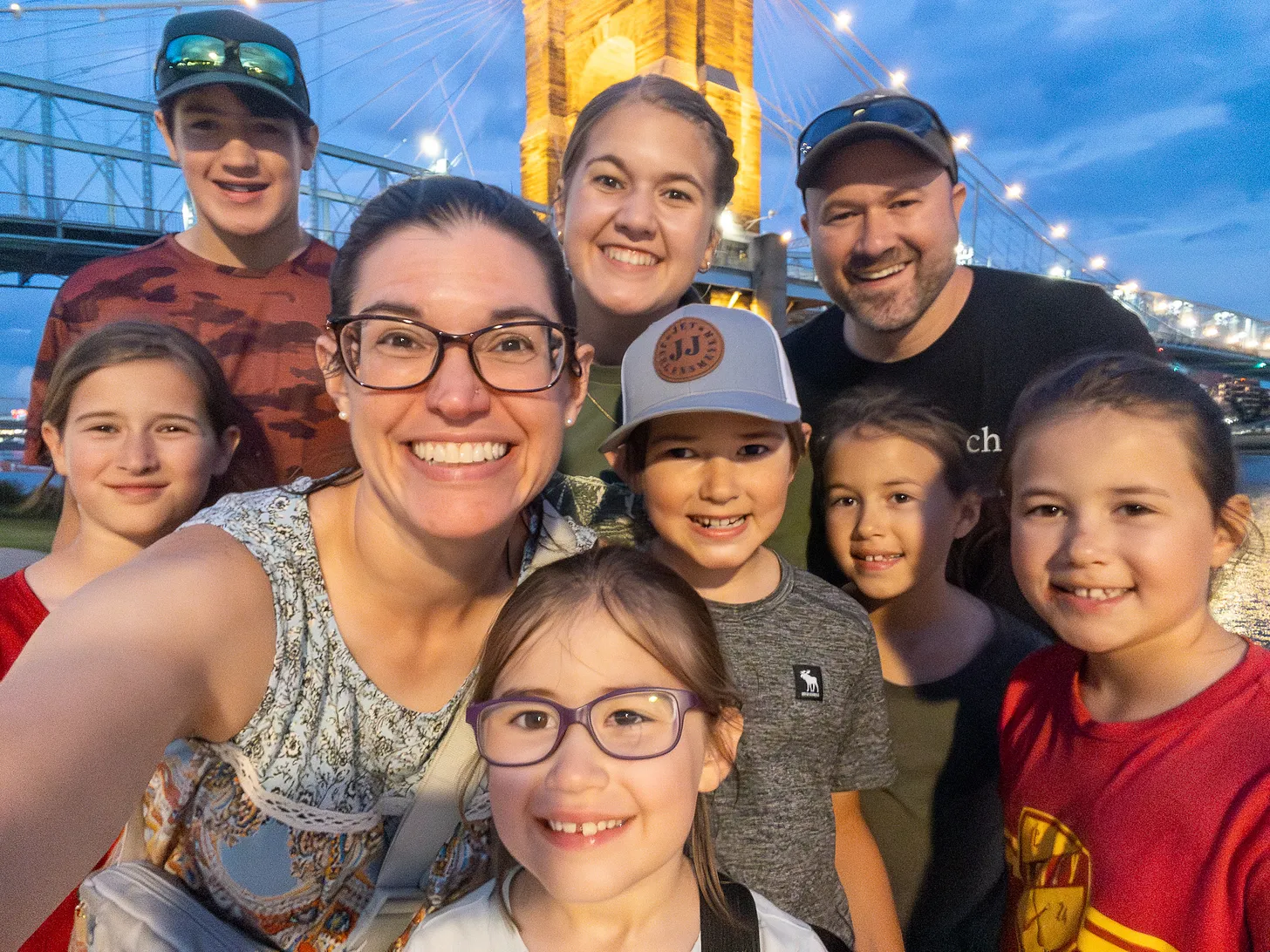 Tim Schmoyer and his family on the Roebling Bridge in Cincinnati